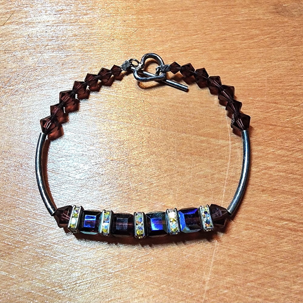 Aurora Borealis Glass Elegant Silver and Purple Bracelet